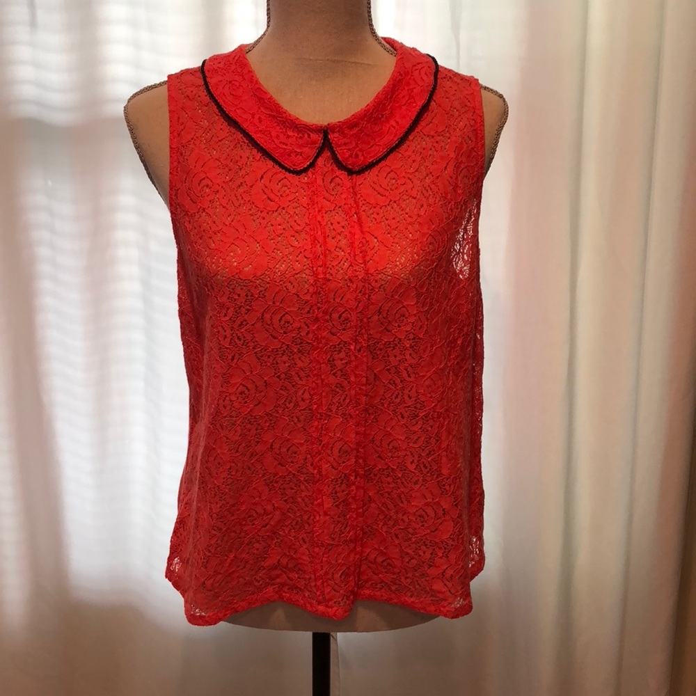 Lace top with beaded collar